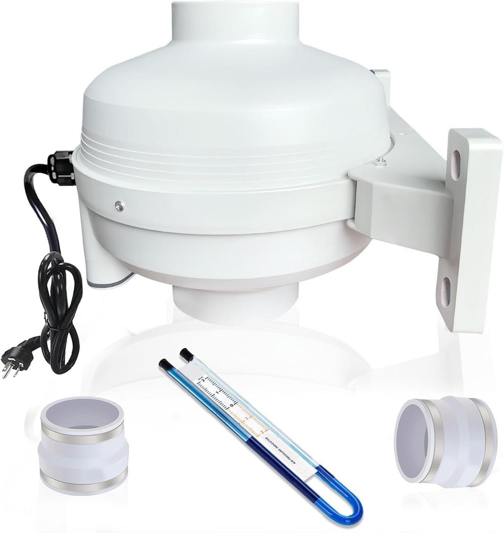 4x3 Inch Radon Mitigation System Kit, Quiet 260CFM Radon Mitigation Fan Inline Duct Fan IP67 Waterproof with soft joint and manometer, High Airflow Exhaust Fan for Indoor Outdoor