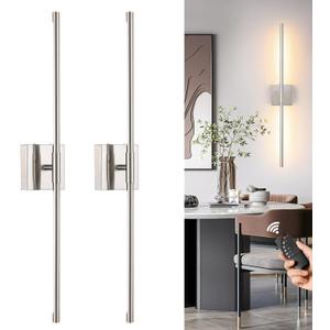 30 Inch Sand-Nickel Battery Operated Wall Sconces Set of Two, Dimmable Wall Sconces with Remote Control, Rechargeable Sconces, LED Wireless Wall Lights for Bedroom, Living Room, Bathroom