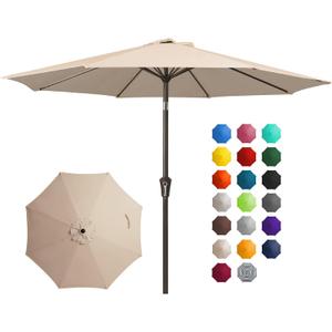 JEAREY 10FT Outdoor Patio Umbrella Outdoor Table Umbrella with Push Button Tilt and Crank, Market Umbrella 8 Sturdy Ribs UV Protection Waterproof for Pool, Garden (Beige)