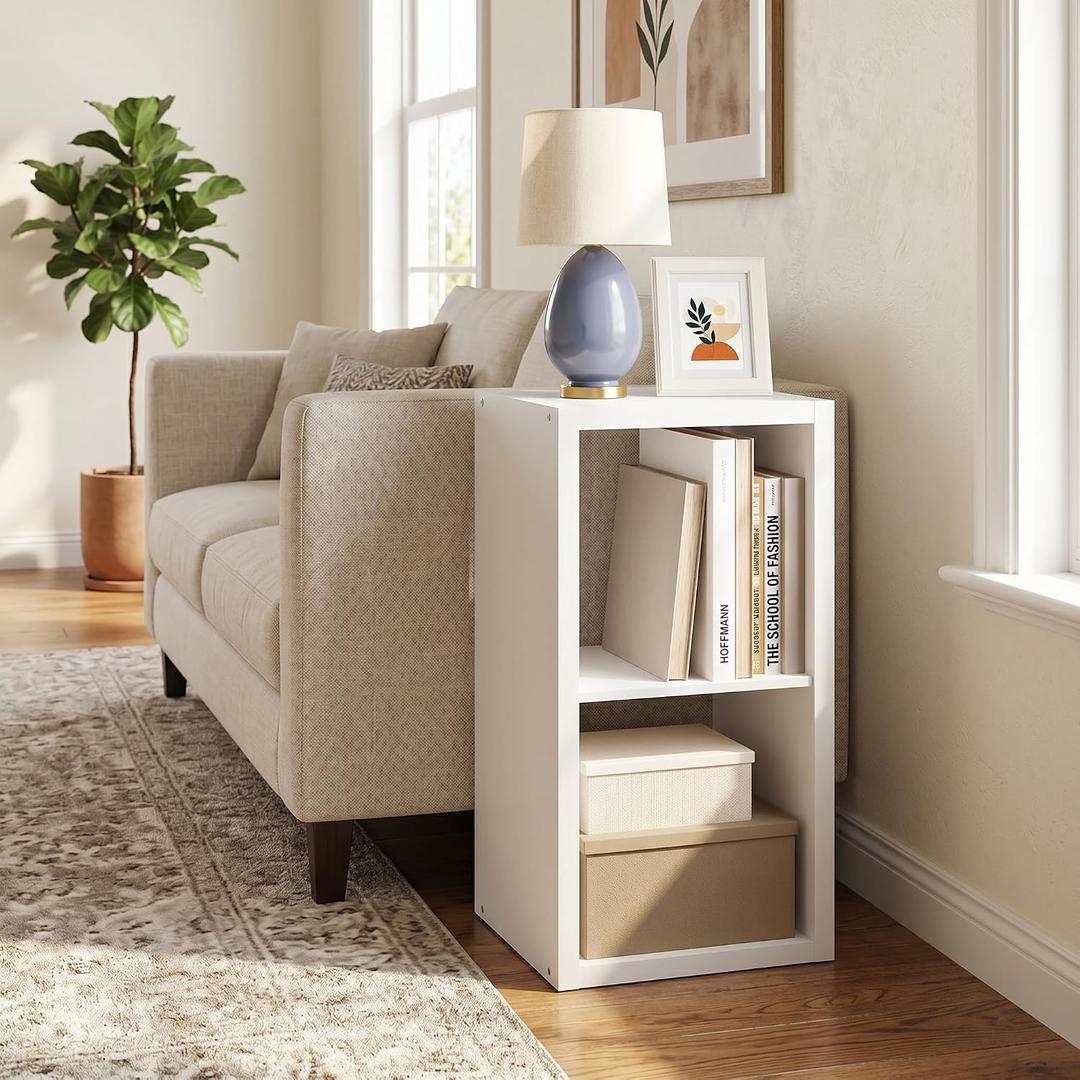 2-Cube Bookshelf, Cubicle Shelf Bookcase with Open Back, Position Reversible Book Shelf, 15 x 16 x 30, for Home Office, Living Room, White, 2 Tier