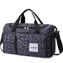 WOOMADA Foldable Travel Duffel Bag with Shoes Compartment, Overnight Bag with Wet Pocket & Trolley Sleeve, Weekender Bags for Women(B-black leopard)