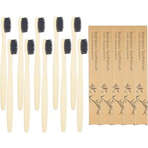 SEVENHEAD 10 PCS Bamboo Toothbrushes Soft Bristles Wooden Toothbrushes for Adult, Natural Biodegradable BPA Free Eco Friendly Toothbrushes Black