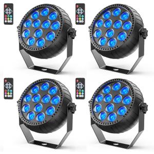 Rechargeable Stage Lights, 2200mAh Battery Powered LED Par Lights with Remote & Sound Activated, 12 RGB Portable Uplights for Events Wedding Party Club Concert Indoor 4Packs