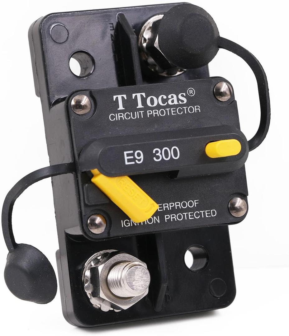 E9 3/8" Studs 300 Amp Circuit Breaker with Manual Reset Surface Mount Waterproof IP67 12V - 48V DC | 300A Switchable