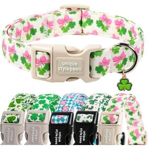 Unique style paws Dog Collar Plastic Buckle with Pendant Puppy Collar for Saint Patrick Bow Clover for Small Medium Large Boys Girls Dogs
