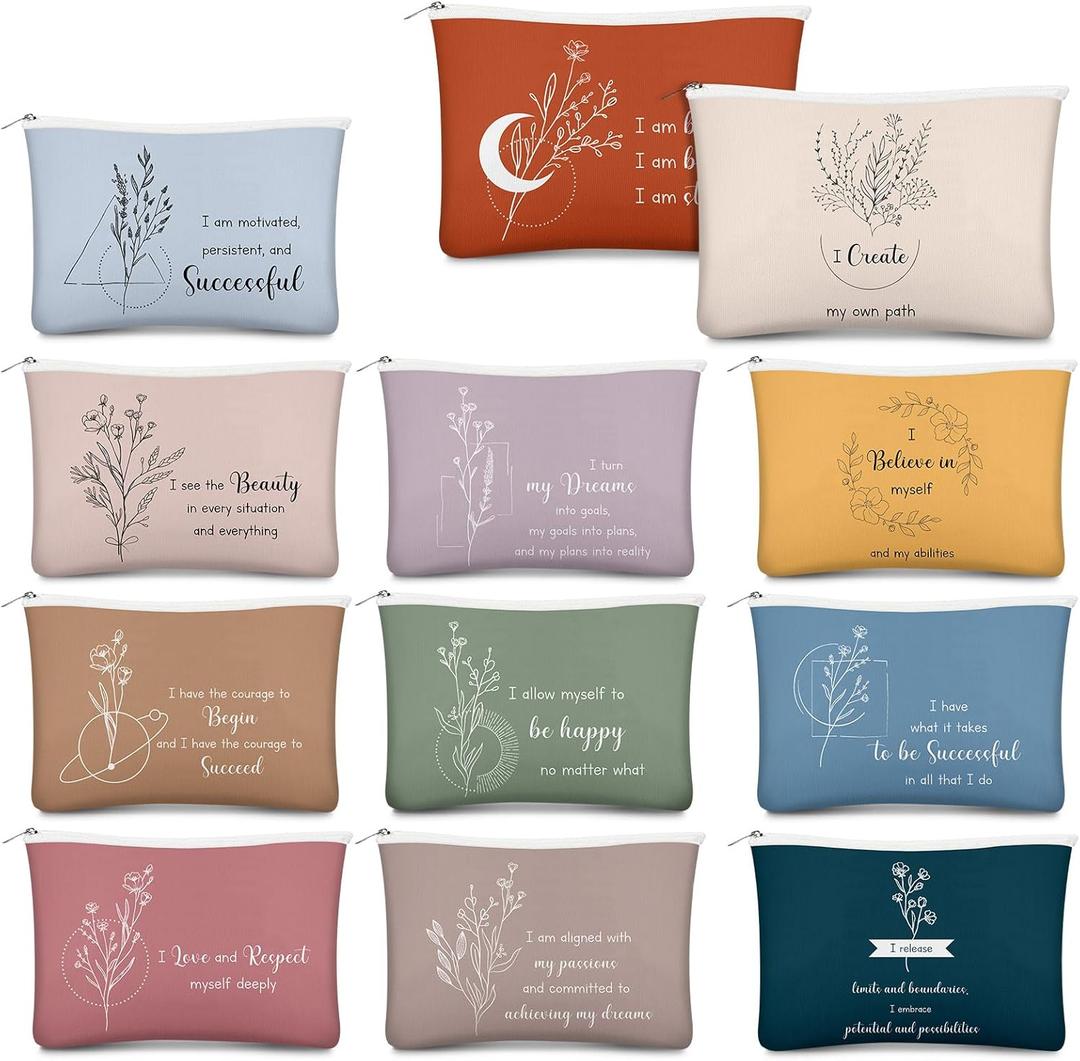 Kacctyen 12 Sets Positive Affirmation Gift Set Inspirational Makeup Bags Affirmations Mirrors Bulk Women Gifts Thank You Employee Appreciation Gifts for Women Teacher Nurse(Morandi)