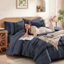 MaiRve Queen Size Comforter Set Crown Blue, Embroidery Floral Western Boho Bedding Set, All Season 7 Pieces Bed in a Bag with Sheets, Pillowcases & Shams