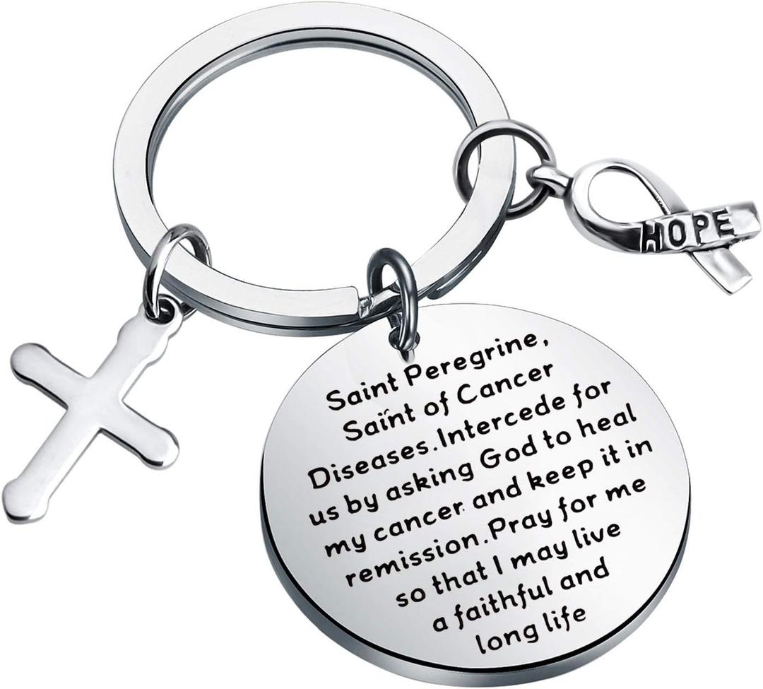 FEELMEM Patron of Cancer Saint Peregrine Jewelry Cancer Fighter Recovery Gift Healing Prayer Keychain