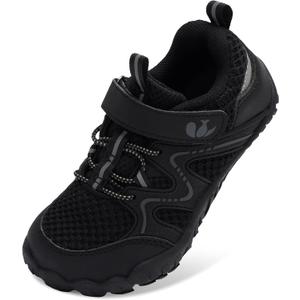 FEETCITY Kids Barefoot Shoes Boys Girls Sneakers Toddler Walking Shoes Kids Hiking Shoe Lightweight Outdoor Tennis Shoe (1 Big Kid, Black)
