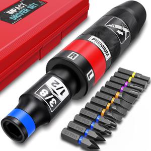 1/2" Hand Impact Screwdriver Set, 13 PCS Manual Reversible Impact Driver Kit, S2 Steel Bits Repair Tool, Disengage Rusted Fasteners or Frozen Bolts