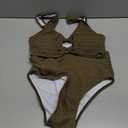 SOLY HUX Women's 2 Piece Bikini Set Ring Linked High Waisted Textured Bathing Suit Swimwear Plain Coffee Brown Large