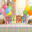 2 x Yquqwn Easter Table Decorations, Wooden Bunny Tabletop Decor with LED Lights, Wooden Bunny Sign with Plush Tail Vintage Plaid Style, for Easter Table Decor Spring Home Mantel Desk Office Party Decorations