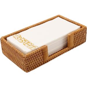 Guest Towel Holder, Rattan Napkin Holder, Wicker Bathroom Napkin Holder Tray, Flat Guest Towel Holder Tray for Toilet Table Restaurant, Honey Brown