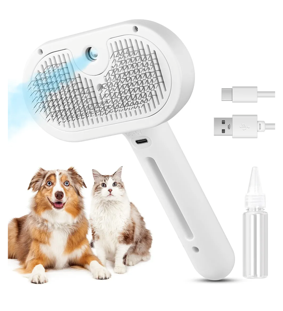 3 in 1 Cat Steam Brush, Pet Steam Brush for Cat Dog Long Short Haired, Pet Spray Hair Removal Comb for Small Animals Shedding & Grooming, Water Mist Spray Brushes with Release Button(White)
