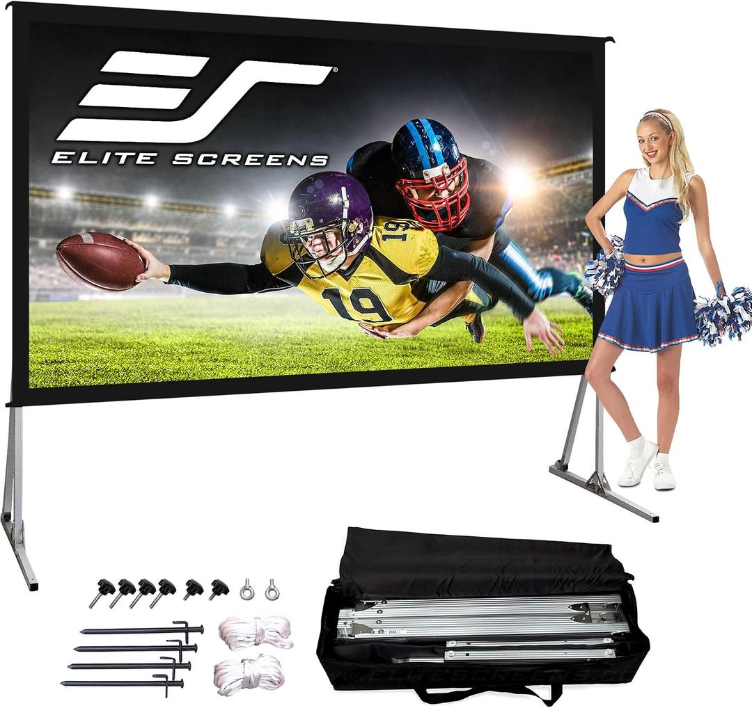 Elite Screens Yard Master 2, 100-INCH Outdoor Indoor Projector Screen Fast Easy Snap On Set-up Freestanding Portable Movie Screen Foldable Front Projection, OMS100H2