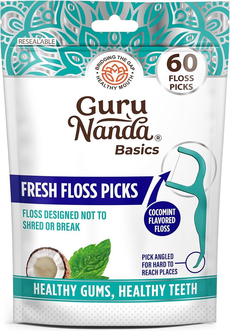 10 x GuruNanda Fresh Floss Dental Picks - Non- Shred Thread with Angled Pick for Effective Plaque Removal - Dentist Recommened - Travel Friendly for Adults & Kids - 60 Pack
