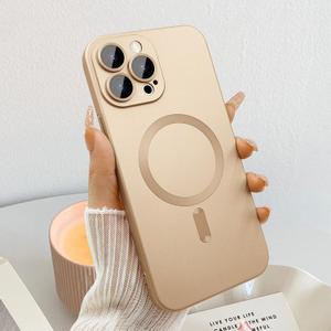 Magnetic Case for iPhone 15 Pro Phone Case for Women Men, Cute Matte Luxury Soft Metallic Luster Design with Camera Lens Protector, Compatible with Magnetic Case for iPhone 15 Pro 6.1"-Gold