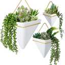 3 Sets Ceramic Wall Hanging Planters Indoor 3 Size Geometric Hanging Planters for Indoor Plants Self Watering Pots with Metal Holder for Air, Cactus, Faux Plants and Home Office Decor