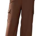 MOOSLOVER Women Wide Leg Dress Pants Stretch Pull On High Waisted Work Pants Business Casual Trousers with Pockets (Brown, L)