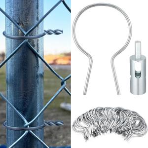 Hicarer 200 Pcs Twist Fence Ties Preformed 9 Gauge Galvanized Steel with Drill Chuck Pre-Cut Chain Link Fence Tools for Fixing Chain Link Mesh to Posts Farms Gardens(Silver,1-7/8" OD)