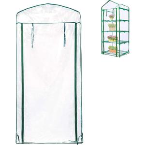 4 Tier Roll-Up Zipper Door Greenhouse Replacement Cover- 63 x 27 x 19 Inch Clear PVC Plant Greenhouse Cover for Gardening Plants Cold Frost Protection Wind Rain Proof (Frame NOT Include)