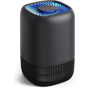 Air Purifiers for Bedroom with High Efficiency Filter Up to 1076 Ft for Pet Hair, Odors, Pollen, Smoke, Compact Air Cleaner with 3 Speeds, Timer, Aroma Quiet 360Intake Filter, Black