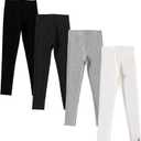 4 Pack Leggings for Girls Full Length Basic Pants Kids Soft Stretchy Leggings (7-8 Years, Black/Dark Gray/Grey/White 2)