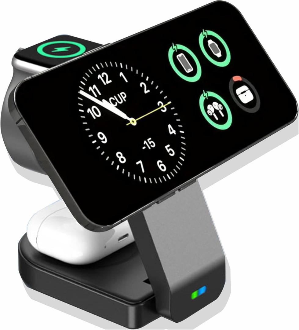 3 in 1 Wireless Charging Station for Apple MagSafe Charger Multiple Devices,Magnetic Foldable 15W Fast Wireless Charger Stand for iPhone 15/14/13/12/Pro Max/Pro iWatch Ultra/9/8/7/6/5/4/3/2 AirPods