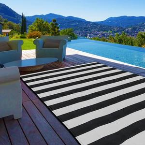 Pcinfuns Plastic Straw Rug,6'x9' Outdoor Waterproof Patio Rugs Foldable Reversible Camping Mat for Rv, Deck, Porch, Picnic, Beach, Balcony,Black & White