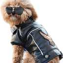 Dog Leather Jacket - Cute Leather Dog Jackets Motorcycle Clothes with Buttons Pet Waterproof Winter Coat for X-Small Dogs(Black, XS)