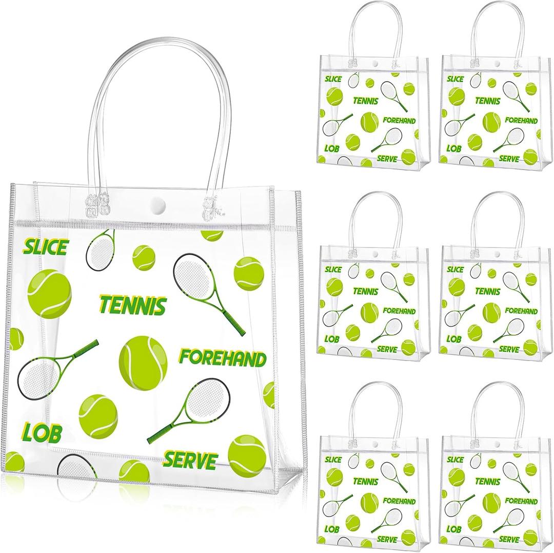 Aliceset 20 Pcs Tennis Party Favor Bags with Handles Tennis Themed Candy Treat Bags Sport Party Goodies for Team Snack Wrapping Birthday Decoration, 8 x 8 x 3.15 Inch