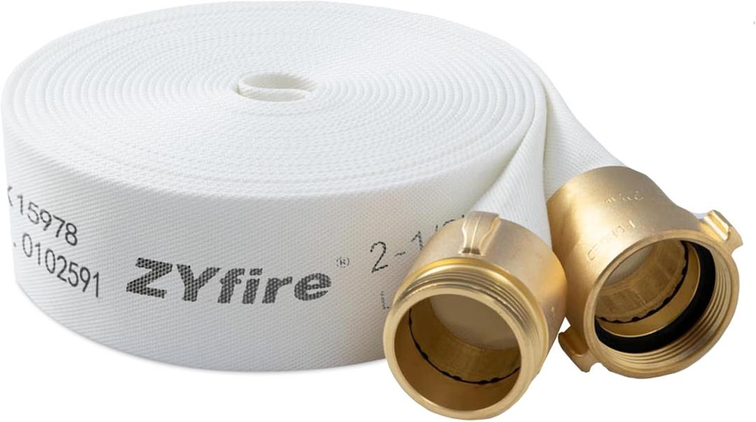 ZYfire Fire Hose 2-1/2"ID x 50FT, NST/NH Coupling, Single Jacket TPU Lined
Professionally Certified for Firefighting, 750 PSI Burst Pressure, Works Year-Round, Abrasion, Flex & Chemical Resistant