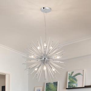 Modern Chrome Sputnik Chandeliers, 9-Light Satellite Pendant Light fixtures, Starburst Firework Ceiling Lights for Bedroom Living Room Dining Room Kitchen Island Hallway, E12 Socket(Dia:19.7'')