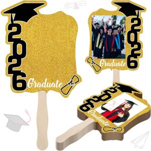 Gilprop 24 Pcs Graduation Cutout Face Fans with Handle Double Sided Personalized Grad Party Supplies Class of 2026 Grad Photo Props Blank DIY Photo Frame Graduation Party Souvenirs