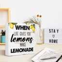 Motivational Office Decor, When Life Gives You Lemons Make Lemons Wooden Block Sign 5x5x1 INCH, Funny Lemon Quote Plaque, Inspirational Kitchen Wall Art
