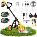 Electric Weed Wacker Cordless with Wheels,Electric Weed Eater Battery Powered,4 in 1 Grass Trimmer/Brush Cutter/Grass Edger/Small Lawn Mower,No String Trimmer with Metal Blade,2 Battery (Yellow), Medium