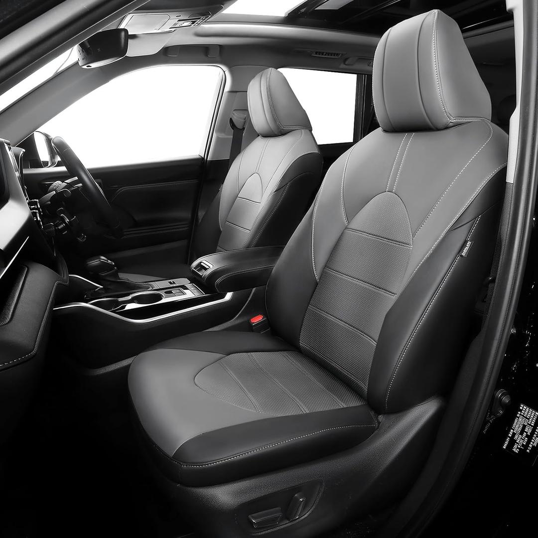 Car Seat Covers for Toyota Highlander 2020-2025 2026, Only 1st&2nd Row with 40/60 Split Bench Replacement Accessories Faux Leather Seat Cover Cushion - Black Grey
