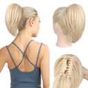 Ponytail Extension, 10" Short Claw Clip in Ponytail Hair Extensions Messy Bun Hair Piece Natural Soft Synthetic Straight Pony Tail Hair Pieces for Women - Natural Blonde