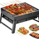 Portable Charcoal Grill,17" Folding Portable BBQ Charcoal Grill Compact Tabletop Mini Smoker Small BBQ Grill Outdoor for Travel Backyard Picnic Beach