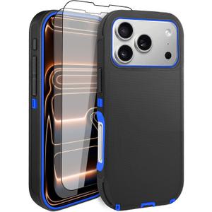 Gase for iPhone 17 Pro Max Case with 2 Screen Protector, Full Body Heavy Duty Military Grade Cover, Shockproof Drop-Proof Phone Case 6.9" (Black Blue)
