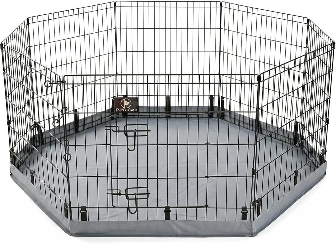 PJYuCien Dog Playpen with Bottom Pad - Metal Foldable Exercise Pen, 8 Panels 30" H x 24" W Indoor Outdoor Pet Fence Puppy Crate Kennel, Gray (Grey)