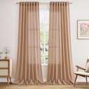 Nanspring Peach Linen Curtains 102 Inches Long Rod Pocket Back Tab Drapes 2 Panels Set for Girl Kids Bedroom Light Filtering Semi Sheer Peach Curtain 102 Length for Patio Door Bedroom 52x102