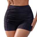 SHENHE Women's High Waisted Swim Shorts Tummy Control Ruched Boyshorts Bathing Suit Bottoms (Black, XL)