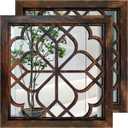 Wocred 20inch 2 PCS Square Wall Mirror,Gorgeous Rustic Farmhouse Accent Mirror, Caramel Color Entry Mirror for Bathroom Renovation,Bedrooms,Living Rooms and More.