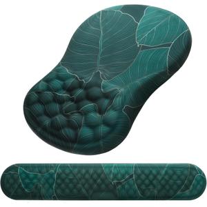 Mouse Pad Wrist Support, Laokiiy 2 in1 Keyboard Wrist Rest+ Ergonomic Mouse Pad, Non-Slip Wrist Rest for Computer Keyboard, Made Easy Typing & Relieve Wrist Pain Banana Leaf Green
