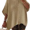 Saodimallsu Womens Oversized Cardigan Sweaters Short Sleeve Button Down Casual Lightweight Loose Knit Trendy Cardigans (Beige)