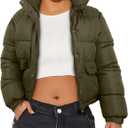Women's Winter Cropped Puffer Jacket Coat Short Warm Quilted Fashion Jacket (Green, M)