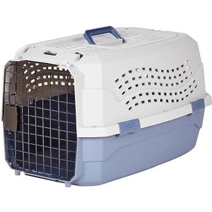 Amazon Basics Sturdy Portable 2-Door Top-Load Hard-Sided Pet Travel Carrier with Secure Ventilation, Handle, Front & Top Entry for Dogs, Cats, 22.8"L x 15"W x 13"H, Gray & Blue