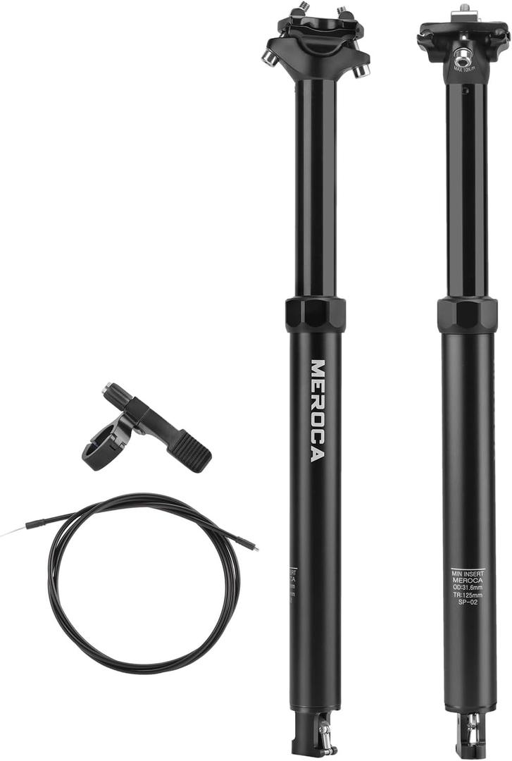 Dropper Seat Post for Mountain Bike, 30.9/31.6mm Bike Seat Post, 125mm Travel, Aluminum Body, with Remote Lever and Cable Kit, MTB/Ebike Internal Routing