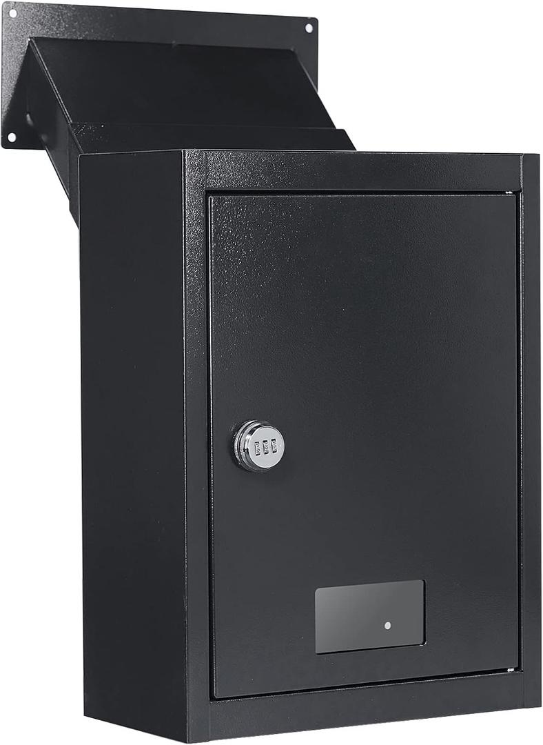 Through The Wall Drop Box with Combination Lock, 16.5" x 12.5" x 6" Adjustable Chute Deposit Safe Mail Box Black, Rainproof Mail Slots Walls Thickness 2.8 to 7.9 for Home Office Apartment